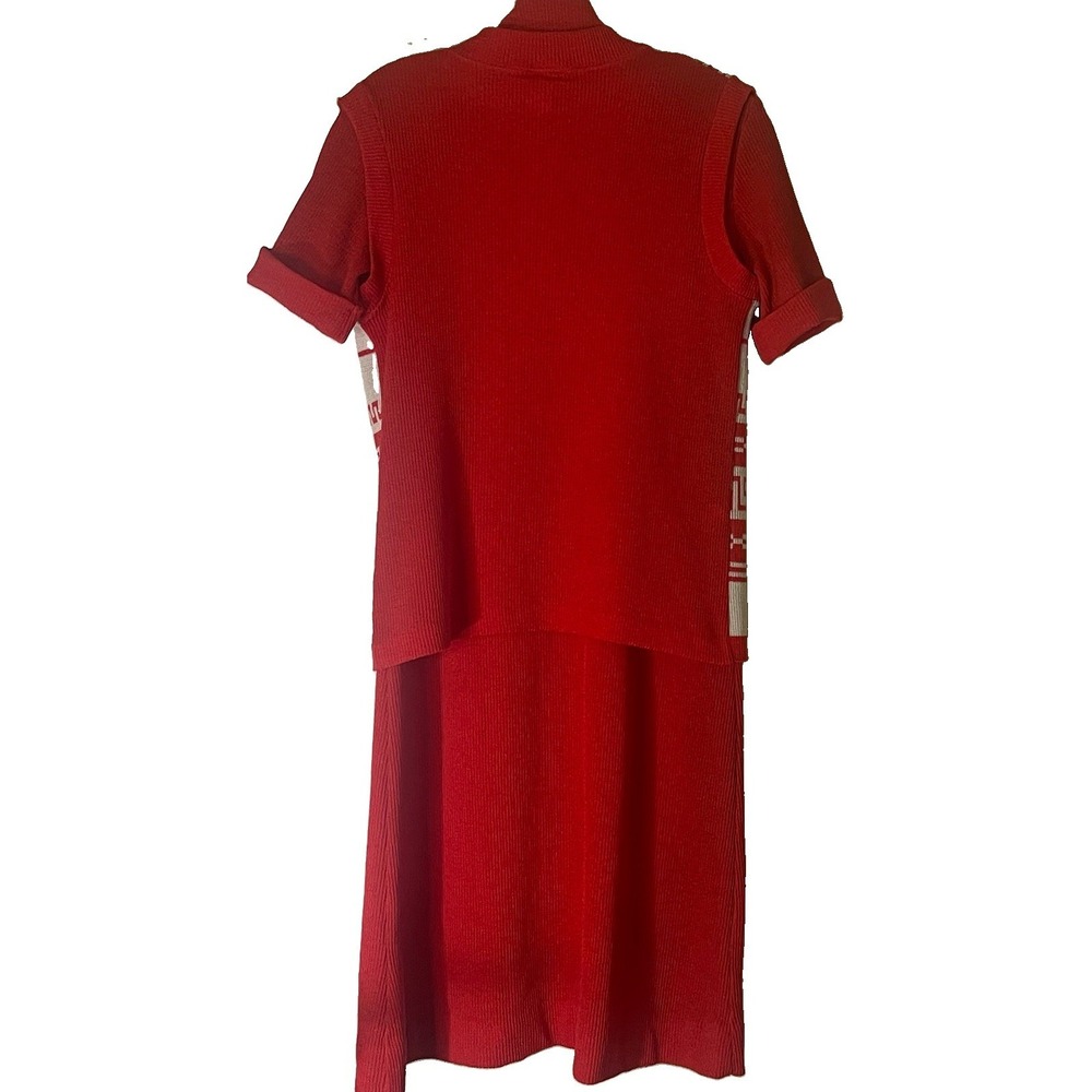 Vintage 70s Stage 7 Red Knit Dress Vest Set Mod Geometric USA Made Women's - Picture 4 of 16